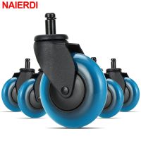 NAIERDI 5PCS Blue Polyurethane Office Chair Caster Wheels 3inches Swivel Rubber Soft Furniture Wheels Safe Rollers for Furniture Furniture Protectors