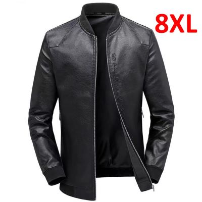 ZZOOI Plus Size 7XL PU Leather Jacket Men Business Casual Jacket Coat Autumn Fashion O-neck PU Jackets Male Luxury Coat Big Size 7XL