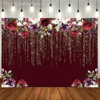 【hot】◕  vermelhas fundo dourado Glitter Floral festa de aniversário fotografia cenário nupcial chuveiro casamento menina decoração