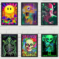 Trippy Skeleton บทคัดย่อ Psychedelic Mushroom Print Wall Art-ภาพวาดผ้าใบและโปสเตอร์-ตกแต่งบ้านสำหรับห้องนั่งเล่นและห้องนอน