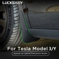 LUCKEASY บังโคลนป้องกันโคลนแผ่นบังโคลนรถสำหรับ Tesla รุ่น3 Y 2023ล้อหลังรถยนต์ทาสีกันโคลนด้านหน้า