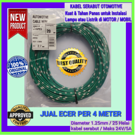 KABEL BINTIK SERABUT 4 METER WARNA HIJAU / JUAL ECERAN / 1.25 MM ...