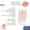Hiterter Portable Juicer Cup 400ml 300ml 4 / 6 Blades Small Personal Smoothie Blender Bottle Christmas Present Xmas Gift Idea Electric Baby Puree Mixer Mini Fruit Vegetable Juice Wireless USB Rechargeable. 