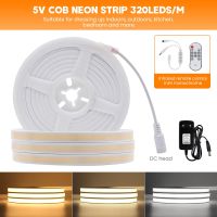 Dimmable COB Neon Light LED Strip 5V 320LEDs/m Waterproof Silicone Tube LED Neon Rope Light IR Remote Dimmer EU/US Power Kit