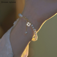 Dream nylone กำไลข้อมือเลียนแบบเงินทองแดงแบบกลวงปรับได้สำหรับผู้หญิงสร้อยข้อมือไข่มุกพู่ยาวนำโชคแบบกลวงหรูหราเครื่องประดับของขวัญวันเกิดลูกสาวสาวๆ