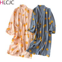 2021 Japanese Style Kimono Spring Summer New 100 Cotton Crepe Ladies Thin Nightgown Women Bathrobe Robe Home Service Pajamas