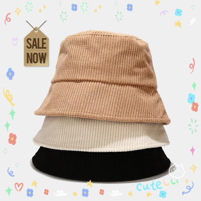 หมวกบักเก็ต สีพื้นผ้าลูกฟูก หมวกปีกรอบ Bucket hat พร้อมส่งจากไทย หมวกชาวประมง หมวกกำมะหยี่แถบ