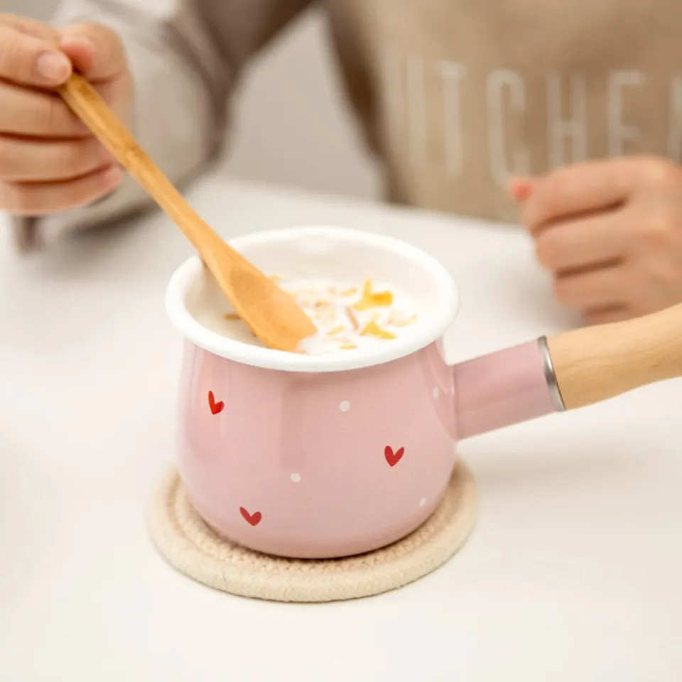 MDZF SWEETHOME 500ml Enamel Milk Pot With Wooden Handle Gas Stove Induction  Cooke Baby Breakfast Milk Coffee Saucepan Cookware