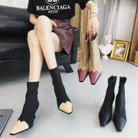 COD HotSellingElastic Ankle Boots Autumn Ladies Short Boots รองเท้าส้นสูงหัวแหลมสีใหม่