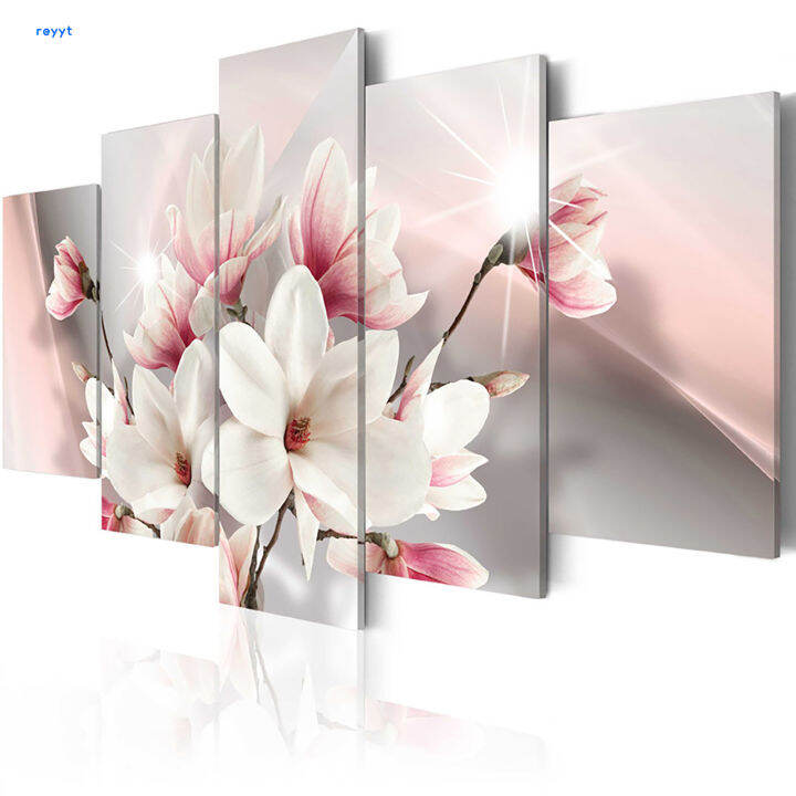 ghj-โปสเตอร์ศิลปะบนผนังลายดอกไม้ผ้าพิมพ์ตกแต่งธรรมชาติสีชมพูสำหรับโรงแรมห้องอาหารในห้องครัวสำนักงาน5ชิ้น