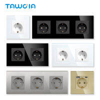 TAWOIA Wall Power Socket EU Standard 16A 250V กระจกนิรภัยแผงประเภท F ปลั๊กไฟฟ้า Outlet ซ็อกเก็ตคู่ Triple Socket-Linqiaoe