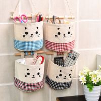 【cw】Wall Hanging Storage Bags Cartoon Cat Organizer Pocket Wardrobe Hanging Bag For Cosmetics Containers Cotton Door Wall Closethot