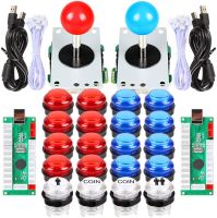 2 Player Arcade DIY Kits Parts 2 Stickers + 20 LED Illuminated Push Buttons for Arcade stick PC Games Mame Raspberry pi Red Blue