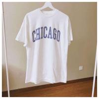 ✟❅۩ Pure Yuan bm Style CHICAGO เสื้อยืดคอกลม แขนสั้น พิมพ์ลายตัวอักษร ทรงหลวม ขนาดใหญ่ สีขาว