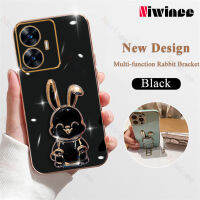 NIWINEE เคสซิลิโคนนิ่มมีที่ยึดรูปกระต่ายเคสโทรศัพท์สำหรับ Realme เคส C55แบบหรูหราฝาหลังที่ใส่ชุบโลหะ