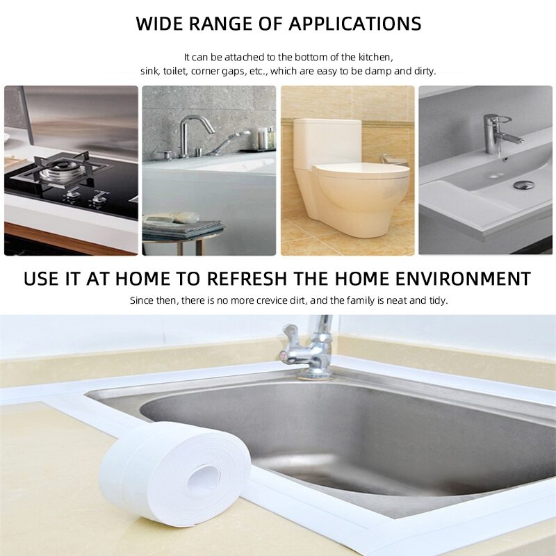 {Deli tape} Bathroom Kitchen Sealing Strip Tape PVC Waterproof Wall Sticker Self Adaptive Sink Crack Bathtub Corner Sealant