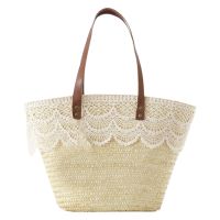 Fashionable Womens Lace Shoulder Bag Simple Woven Bag Straw Bag Large Capacity Beach Handbag