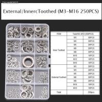 ☊ 250Pcs/set M3 M4 - M16 304 Stainless Steel Washers External Toothed Gasket Serrated Lock Washer Kit HW051