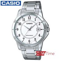 Casio Standard นาฬิกาข้อมือสุภาพบุรุษ สายแสตนเลส รุ่น MTP-V004D-7BUDF (สีขาว)