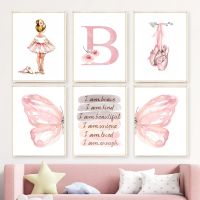 hot【DT】 Pink Ballet Shoes Posters And Prints Cartoon Wall Canvas Painting Pictures Baby Kids Room