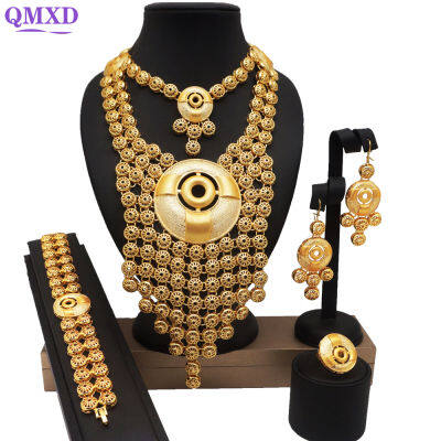 African BIG jewelry sets Wedding Bridal Party Jewelry set 24k Gold Fine jewelry sets african women fashion necklace bracelet