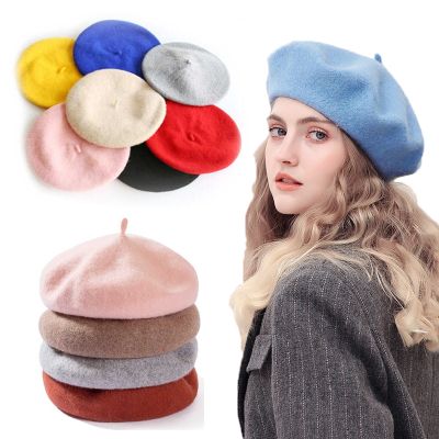 ▫✁✜ 2021France Beret Hat Painter Flat Cap Women Vintage Wool Berets Hat Solid Color Bonnet Caps Casquette Female Warm Winter Cap