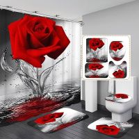 Home Decor Bathing Waterproof Shower Curtain Set with 12 Hooks Toilet Covers Bath Mats Bathroom Non-slip Rug Carpet Polyester