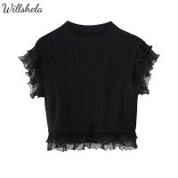 Willshela ผู้หญิงแฟชั่น Jacquard Hollow Out ถักเสื้อกันหนาว Vintage แขนยาว O-Neck หญิง Chic Lady Tops