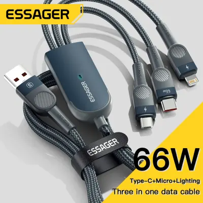 Essager 3 In 1 Fast Charging Cable 66W Multi Charging Cable For iPhone 13 12 Pro Max Charging With Lightning/usb C/micro Port Nylon Braided Data Cable