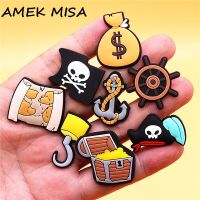 Cartoon Pirate Style PVC Shoe Charms Decorations Treasure Map Anchor Hook Rudder Shoes Buckle Accessories Croc Jibz Badges Pins