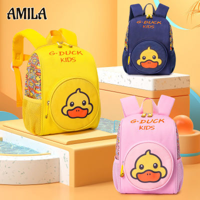 AMILA กระเป๋ากระเป๋านักเรียนอนุบาลเป็ดสีเหลืองเล็กกระเป๋าเป้สะพายหลังสำหรับเด็กหาย