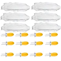 6 Pack Corn Trays + 12 Pcs Corn Cob Holders Plastic Corn Dishes Service Tray Transparent Cob Dinnerware for Butter Corn