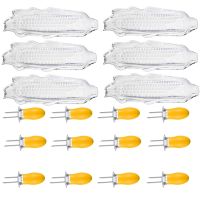 6 Pack Corn Trays + 12 Pcs Corn Cob Holders Plastic Corn Dishes Service Tray Transparent Cob Dinnerware for Butter Corn