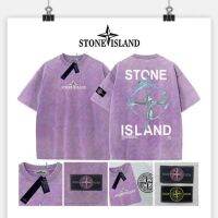 Stone Islandˉ Purple Logo Badge Pure Cotton Washed Old Short-sleeved T-shirt Men and Women Couples Bottom Shirt 019 007 006 005❆♗☫