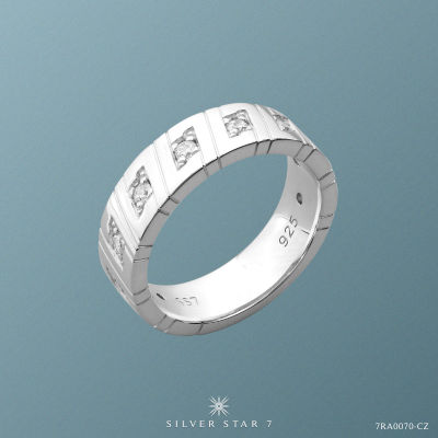 Silver Star 7 -  Seven Infinity Collection แหวนเงินแท้ 925 ชุบโรเดียม ฝัง CZ(หน้ากว้าง 6mm) - 7RA0070
