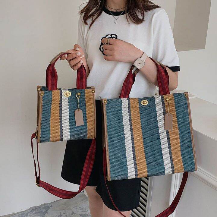 กระเป๋าสะพาย-tote-สีตัดกันขนาดกระเป๋าถือ-2023-เทรนด์แฟชั่นพื้นผิวไหล่กว้างกระเป๋าสะพายไหล่เดี่ยว