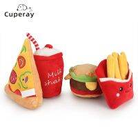 〖Love pets〗 Dog Chew Toy French Fries Burger Pizza Shape Plush Toy Funny Toy Interactive Squeaky Chew Bite Dogs Puppy Molar Toys Supplies