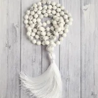 Knotted Necklaces 108 Natural Stone White Howlite Necklace White Long Necklace Hand Knotted Tassel Necklaces Mala Yoga