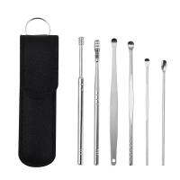 Stainless Steel Earpick Storage Leather Cover 6 Piece Set Spiral Earwax Cleaner Health Accessories