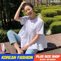 Plus size เสื้อผ้าสาวอวบ❤ เสื้อยืดสาวอวบอ้วน ไซส์ใหญ่ ผู้หญิง เสื้อยืด oversize ทรงหลวม แขนสั้น คอกลม สีขาว ฤดูร้อน สไตล์เกาหลีแฟชั่น V728