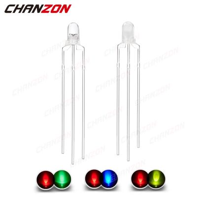 100 Pcs 3mm Led Diode Bicolor Two Color Red Green Blue Commmon Anode Cathode 2V 3V 20mA F3 Light Emitting Lamp Blub For DIY PCB Electrical Circuitry P