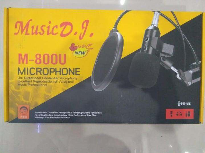 music-d-j-รุ่น-m-800u-ไมโครโฟนคอนเดนเซอร์มีที่ปรับวอลลุ่มและเอคโค่-ขาตั้ง-แผ่นกันลม