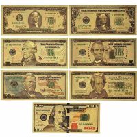 【In-Stock】 upaxjl 7ชิ้น USD 1/2/5/10/20/50/100 Gold Dollar Full Set Gold