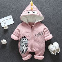 2021 Cute Cartoon Dinosaur Baby Romper Winter Newborn Thickened Jumpsuits Boys Girls Pajamas Cotton Outwear Clothes