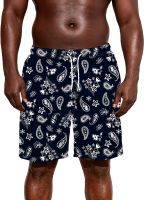 OYOANGLE Mens Big and Tall Paisley Print Drawstring Waist Swim Board Trunks Beach Bathing Shorts with Pockets