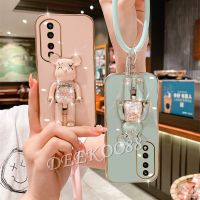 เคสสำหรับ Honor โทรศัพท์มือถือนิ่ม90 Lite X8a Magic5 Pro 5G 4G เคสโทรศัพท์พร้อม3D สีชมพูน่ารักที่จับขาตั้ง + สร้อยข้อมือฝาหลัง Honor90Lite Honor90