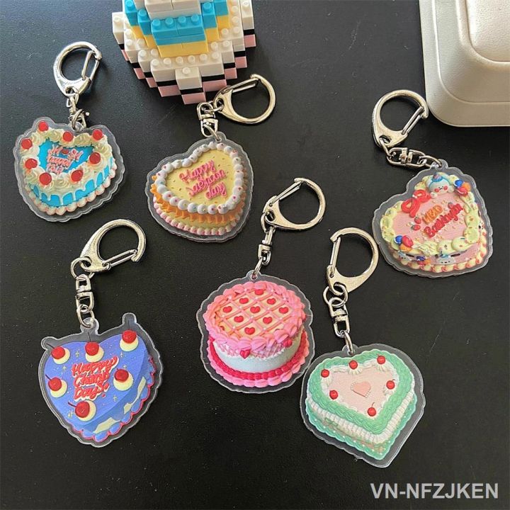 vintage-colored-birthday-cake-key-holder-acrylic-kawaii-backpack-zipper-airpods-decorative-pendant-car-kapling-keychain-toy-gift