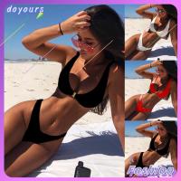 DOYOURS Solid Color Low Waist Push Up V Thong Swimwear Swimsuit Set Bathing Suit Women Bikini Set