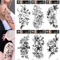 Sexy Black Flower Temporary Tattoos For Women Thigh Men Arm Sleeve Rose Flower Realistic Fake 3D Tatoos Forearm Tattoo Stickers Stickers