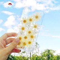 Real Flower For iPhone 14Pro Max 14Plus 13Pro Max 13 12 ProMax 12 11 X Max 8P Fresh Daisy Flower TPU Case Cover For Girls Ladies